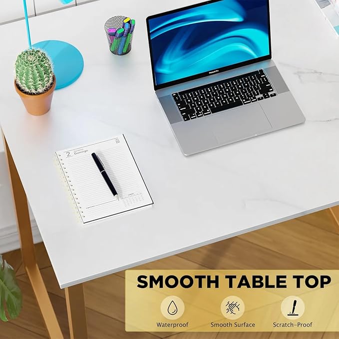 32 Inch Small Computer Desk for Bedroom，Sturdy Wooden Home Office Desk for Small Spaces，Simple Modern Style Tables with Metal Desk Legs Writing Study Table for Adults&Kids,White Gold