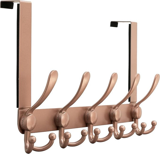 Dseap Over Door Hook 2.0 - Upgraded Version - Simple-Assembly, Strong, Heavy-Duty Stainless Steel 5-Tri-Hook Over The Door Hanger Rack, SimpleStrong Series, Rose Gold