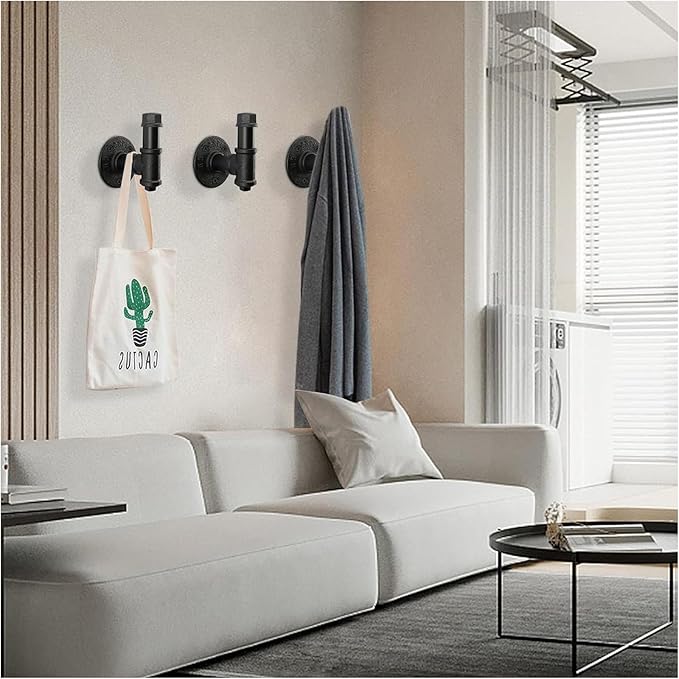 3 Pack Industrial Iron Pipe Robe and Towel Hooks Wall Mounted Home Decor, Bathroom Hardware Rustic Vintage Style Heavy Duty Farmhouse DIY Coat Hook for Wall Hanging-NeatNest