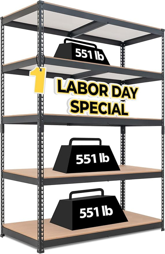 HOMEDANT 5 Tier Laminated Boltless Heavy Duty Garage Storage Adjustable Wide Size Metal Shelving Unit Utility Rack Shelves Organization Multipurpose Shelf Shed Warehouse 47.7"W x 24.1"D x 71.3"H 1Pack-NeatNest