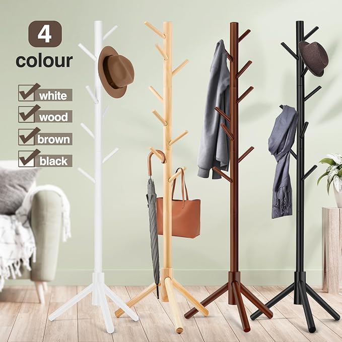 Coat Rack, Freestanding Coat Rack with 8 Hooks and 3 Adjustable Size Tree Coat Racks for Bedroom, Hallway, Entrance, Office, for Hats, Coats, Scarves, Handbags-NeatNest
