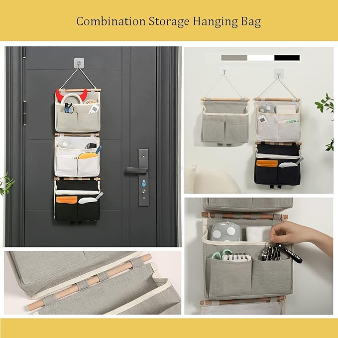 2Pcs Wall Hanging Storage Caddy Bag,Over Door Hanging Storage Bags Wall Mount Hangable Organizer，File Magazine Waterproof Linen Cotton Fabric Living Room Bedroom Bathroom (White)…-NeatNest
