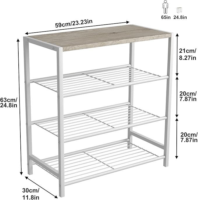 HOMEFORT 4-Tier Shoe Rack, Modern Industrial Shoe Storage Tower, Narrow Shoe Organizer for Closet Entryway, Small Shoe Rack Table with Durable Metal Shelves and MDF Top, White Oak-NeatNest
