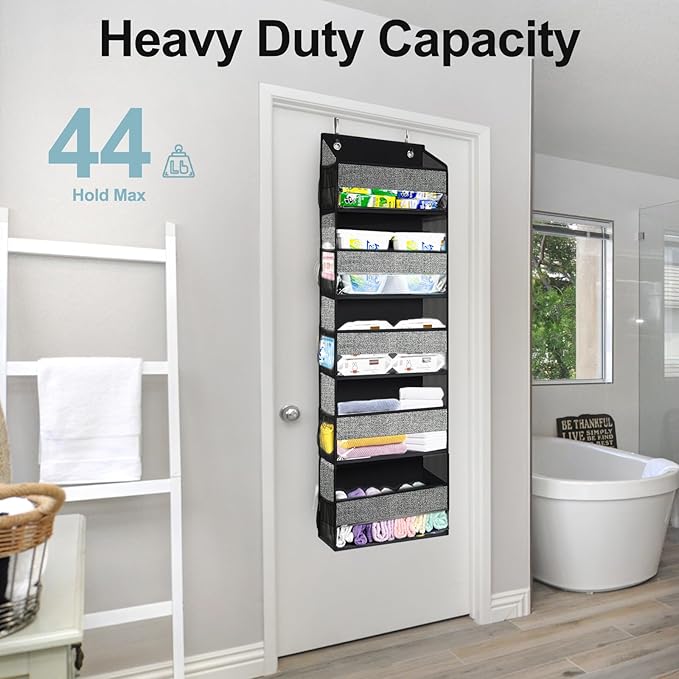 homyfort Over Door Organizer with 5 Large Pockets 10 Mesh Side Pockets, 5-Shelf Extra Large and Sturdy Hanging Storage Organizer for Pantry, Nursery (Black)-NeatNest