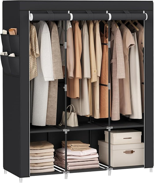 SONGMICS Portable Closet, Wardrobe Closet Organizer with Cover, 3 Hanging Rods and Shelves, 4 Side Pockets, 51.2 x 17.7 x 65.7 Inches, Large Capacity for Bedroom, Living Room, Ink Black URYG092B02-NeatNest