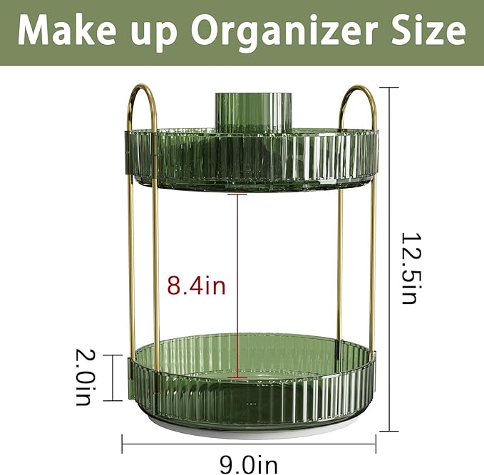 Rotating Makeup Organizer for Vanity, High-Capacity Skincare Clear Make Up Storage Perfume Organizers Cosmetic Dresser Organizer Countertop 360 Spinning (Green, New-2 Tier)-NeatNest