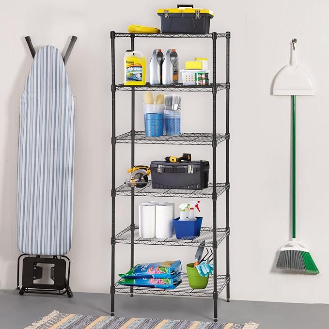 BestOffice Adjustable Wire Shelving Storage Shelves Heavy Duty Shelving Unit for Small Places Kitchen Garage (Black, 13 D x 23 W x 59 H)-NeatNest