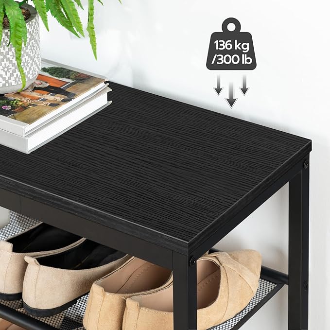 HOOBRO Shoe Bench, 3-Tier Shoe Rack, Industrial Shoe Organizer Storage Bench, 29.5 inches Entry Bench with Mesh Shelves, for Entryway, Living Room, Hallway, Easy Assembly, Black BB75HX01-NeatNest