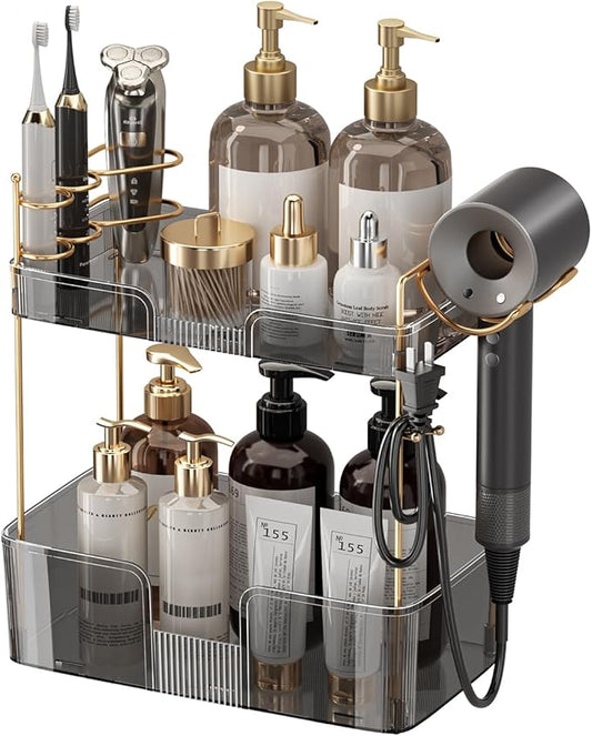 YCIA&DONE Bathroom Counter Organizer, Large Makeup Organizer Countertop, Shelf Storage, Vanity Tray, Easily Assemble for Bathroom Organizers and Storage, Undersink, Cabinet, 2 Tiers Grey-NeatNest