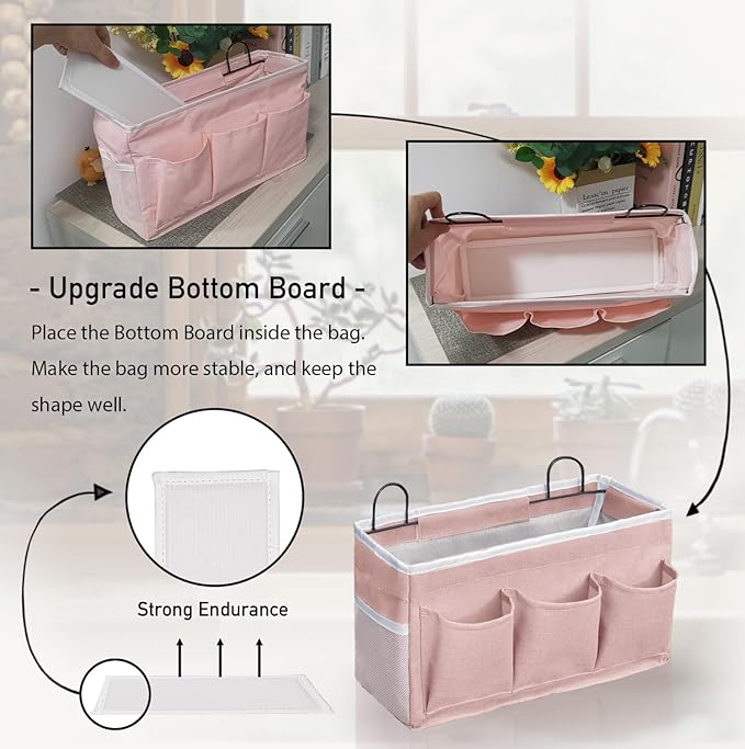 2pcs Light-Style Wall Hanging Storage Bag, Linen Fabric Door Hanging Organizer Baskets with Pockets, Waterproof Bin for Bedroom, Kitchen, Office, RV Camper (Pink-2pcs)-NeatNest