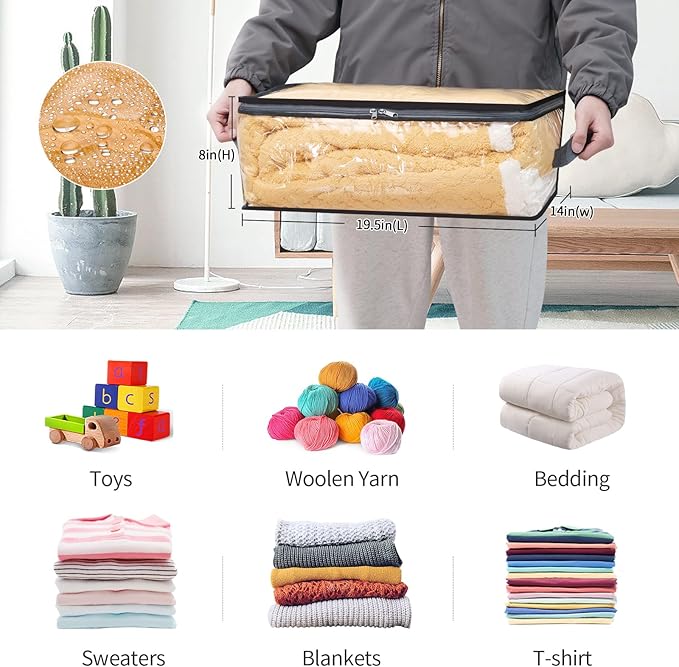 Fixwal 4pcs Clear Storage Bags for Clothes with Zipper, 35L/9.5Gal Small Plastic Closet Organizers for Blankets Sweaters Bed Sheets Comforters Toys-NeatNest