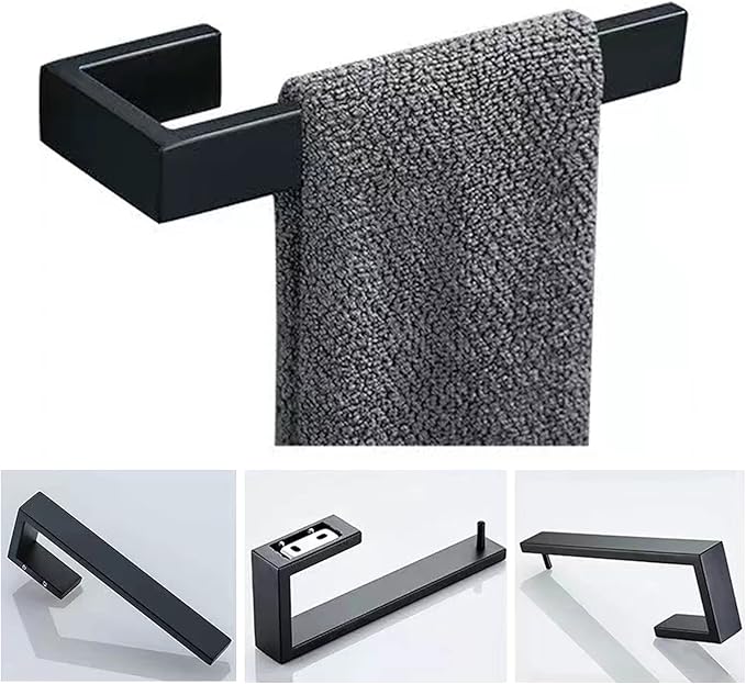 2-Piece Hand Towel Holder, Towel Ring - Thicken SUS 304 Stainless Steel Towel Holder for Bathroom Wall, 8" Rectangular Modern Design Hand Towel Bar, Contemporary Hand Towel Rack - Matte Black
