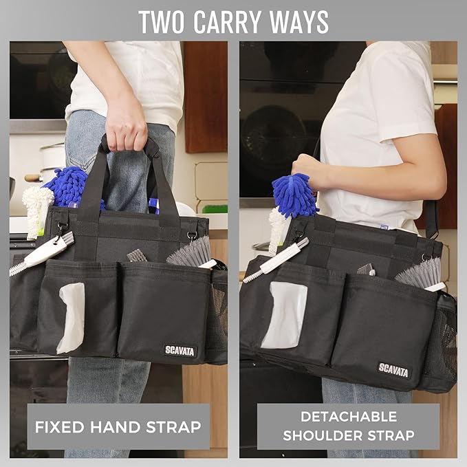 Compact Wearable Cleaning Caddy, Small Supplies Organizer with Handle & Shoulder Straps for Housekeepers, Under Sink & Car Cleaning Tool Organizer Bag (Black)-NeatNest