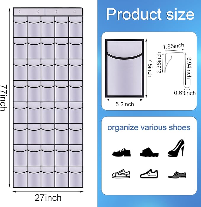 40 Mesh Pocket Over the Door Shoe Organizer,Hanging Shoe Rack for Closet Storage Holder for Dorm Room College Classroom Storag(White)-NeatNest