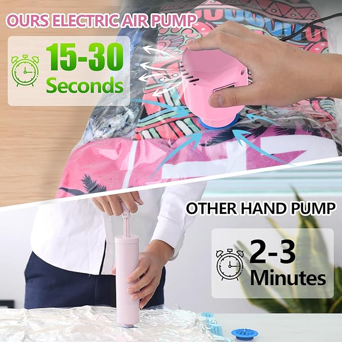 15 Pack Vacuum Storage Bags with Electric Pump, Travel Vacuum Bags (3 Jumbo, 3 Large, 3 Medium, 3 Small, 3 Roll Up Bags) Vacuum Seal Bags for Clothes, Bedding,Blankets,Space Saver Vacuum Storage Bags-NeatNest