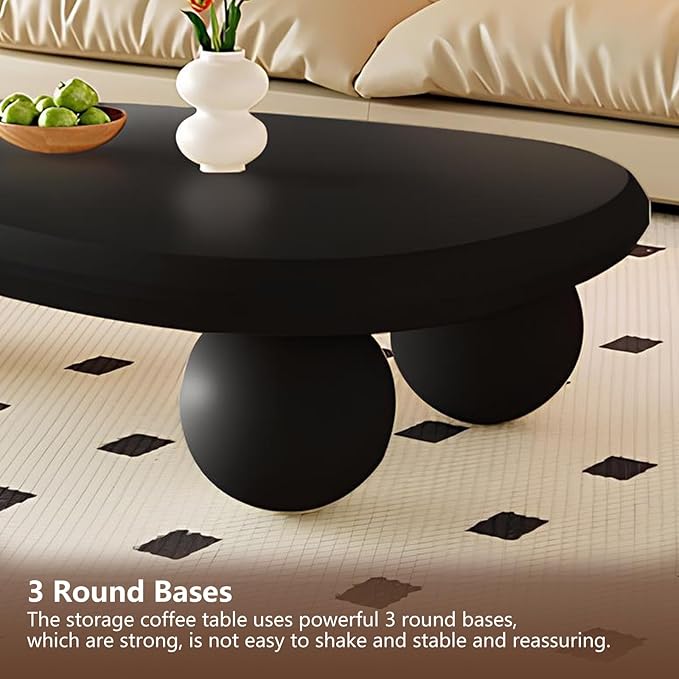 Irregular Coffee Table for Living Room Cloud Coffee Table Oval Coffee Table with 3 Spherical Legs Cute Modern Center Table Indoor Tea Table for Home Decor,Water Drop b Black 39.4"