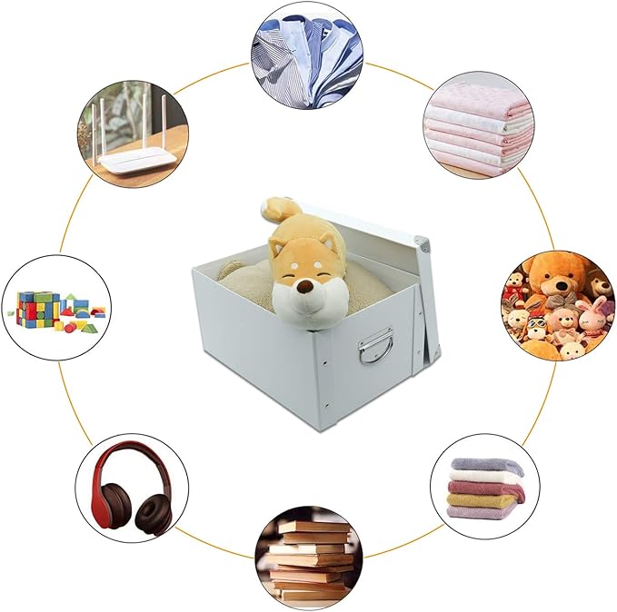 GUOZI Collapsible Storage Box, Decorative Memory Box with Lid & Metal Reinforced Corners, Cardboard File Bin with Handles, Organizer Gift Box for Keepsake Toy Photos Office Nursery Wardrobe Bookshelf-NeatNest
