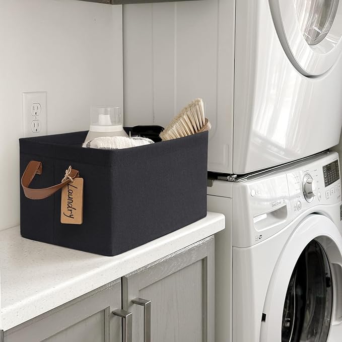 CHICVITA Black Storage Bins Shoe Basket for Entryway, Closet Toy Storage Bins with Handles for Kids, Small Laundry Basket, 14 ¾" L x 10 ¼" W x 8 ¼" H, 2-Pack-NeatNest