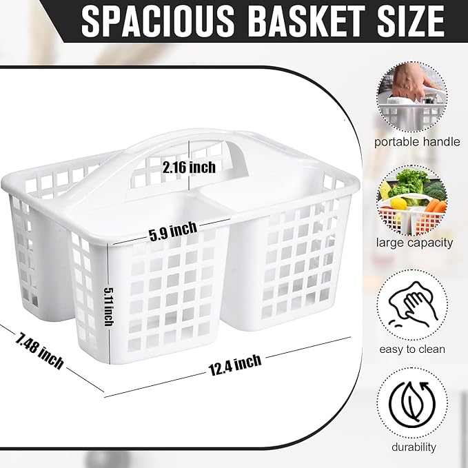 3 Compartments Plastic Shower Caddy Basket, Portable Divided Cleaning Supply Storage Organizer with Handle (White)-NeatNest