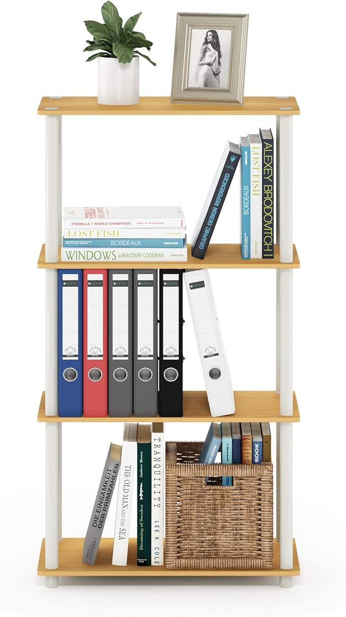 Furinno (99557BE/WH) Turn-N-Tube 4-Tier Multipurpose Shelf Display Rack - Beech/White-NeatNest