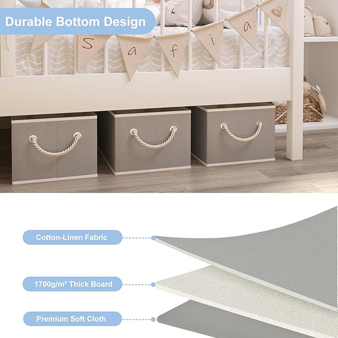 Closet Storage Bins, Linen Closet Organizers and Storage Basket for Shelves, Collapsible Shelf Baskets for Organizing Shelves, Bedroom Clothes Basket, Gray, 3 Pack-NeatNest