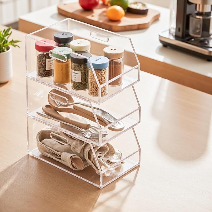 Gelite Stackable Large Storage Bin Organizer with Handles Acrylic Storage Container for Toy Pantry Kitchen Cabinet Bathroom Closet Office Organization, 15.4x11.4x6.7'', Clear