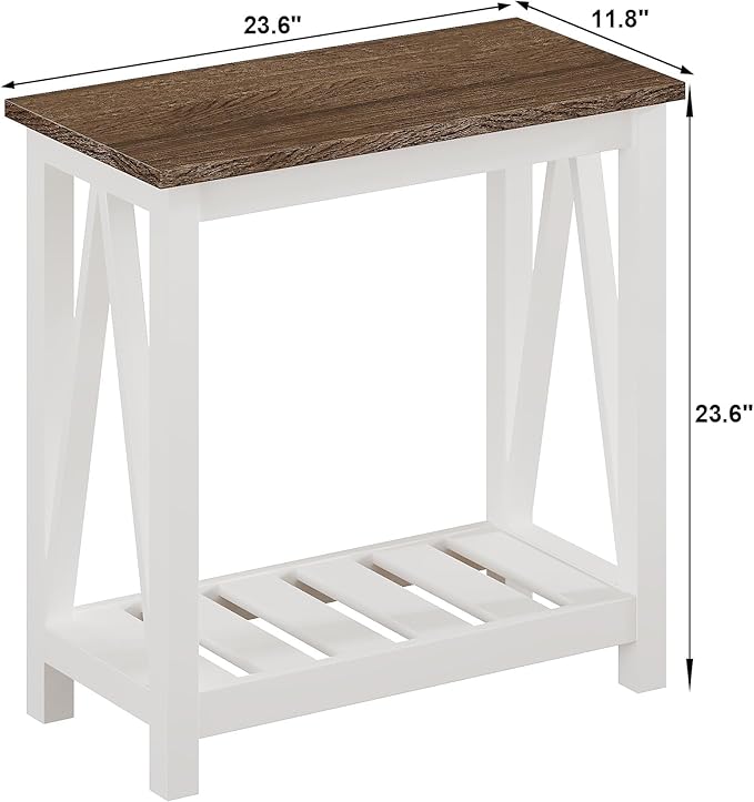 ChooChoo Farmhouse End Table Set of 2, Rustic Vintage Narrow End Side Table with Storage Shelf for Small Spaces, Nightstand Sofa Table for Living Room, Bedroom White-NeatNest