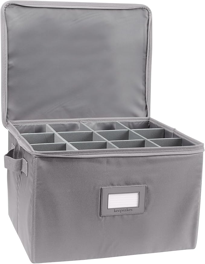 Covermates Keepsakes China Cups and Coffee Mugs Storage Box Stackable, Reinforced Handles, China Storage, Graphite-NeatNest