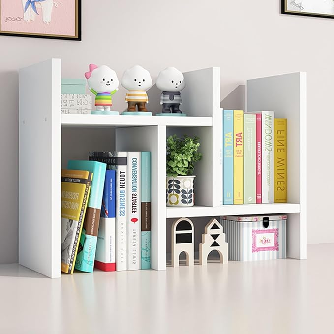 ShellKingdom Desk Shelf Organizer, H-Shaped Desktop Shelves, Adjustable Desktop Corner Shelf, Bookshelf Storage Rack and Cubicle Decor for Desk, Tabletop, School, Office, Dorm Desk Organizer - White-NeatNest