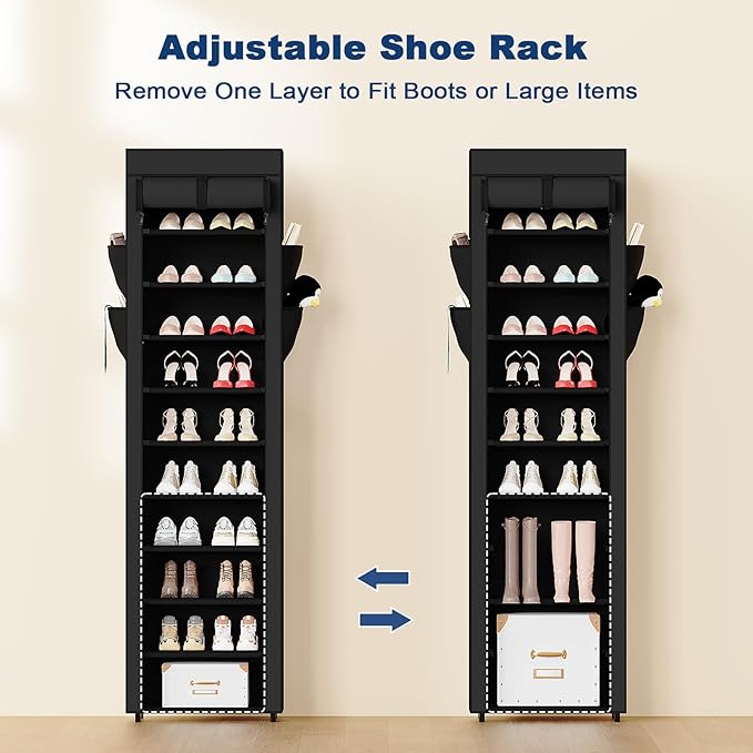 Mavivegue Shoe Rack with Cover, 10 Tier Tall Shoe Organizer for 18-22 Pairs of Shoes, Shoe Cabinet for Entryway, Closet-NeatNest