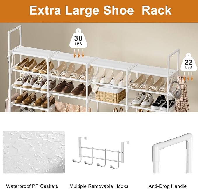 WOWLIVE 4 Row 10 Tiers Extra Large Shoe Rack 72-80 Pairs Big Tall Metal Shoe Shelf, Heavy Duty Organizer for Closet Entryway, Boot Rack Storage Stackable Stand for Garage White-NeatNest