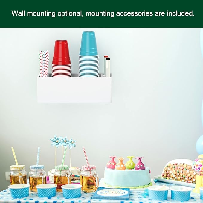 Double Cup Holder with Marker Slot, Party Cup Dispenser Acrylic Cup Organizer Mark Your Cup and Drink Up Caddy Modern Bar Counter Decor, White-NeatNest