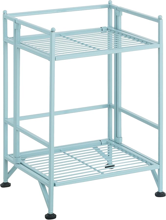 Convenience Concepts Xtra Storage Shelves - 2 Tier Folding Metal Organizer Shelf for Office, Closet, Laundry Room, Garage, Kitchen, Bathroom, & Bedroom, No Tools Assembly, Sea Foam Blue-NeatNest