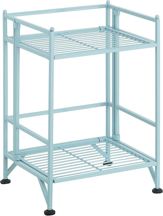 Convenience Concepts Xtra Storage Shelves - 2 Tier Folding Metal Organizer Shelf for Office, Closet, Laundry Room, Garage, Kitchen, Bathroom, & Bedroom, No Tools Assembly, Sea Foam Blue-NeatNest