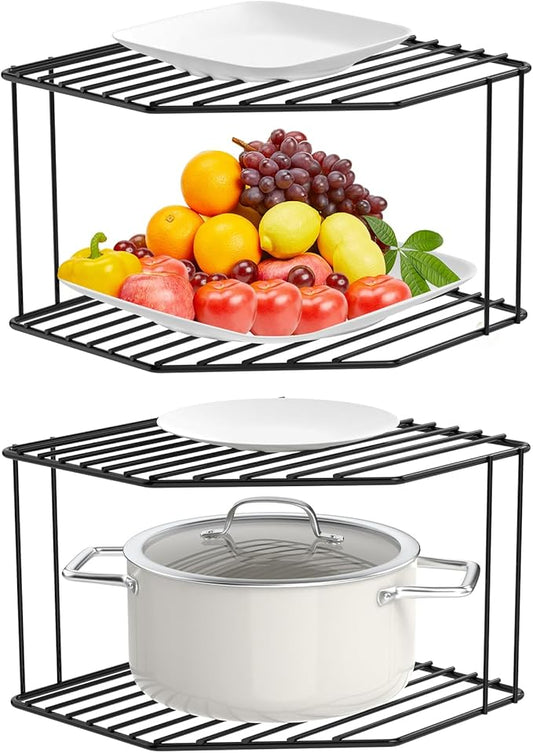 AKAZA 2-Tier Corner Stackable Organizer - Cabinet & Counter Shelf Rack, Storage Rack Organizer for Kitchen (Black)-NeatNest