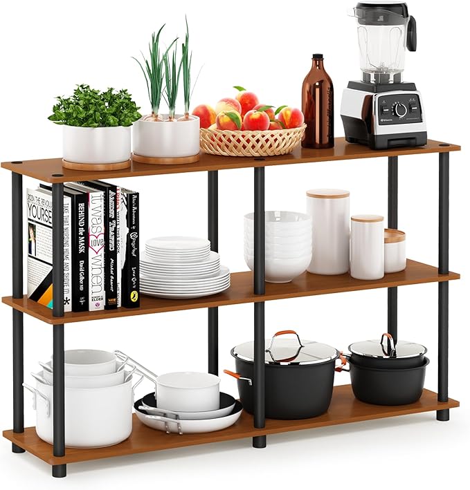 Furinno 99634LC/BK Turn-N-Tube 3-Tier Double Size Storage Display Rack, Light Cherry/Black