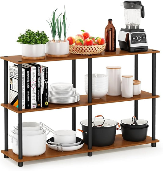 Furinno 99634LC/BK Turn-N-Tube 3-Tier Double Size Storage Display Rack, Light Cherry/Black