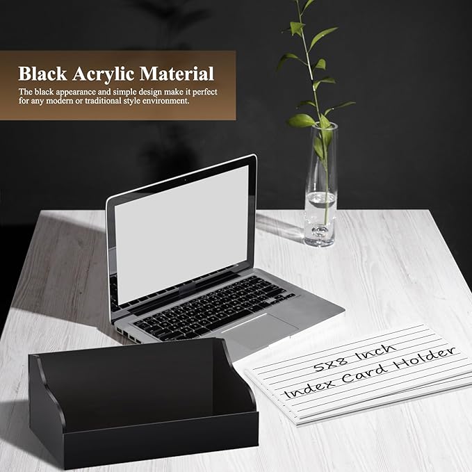 5X8 Index Card Holder Acrylic Black Note Card Holder Index Card Stand Note Card Organizer Box Flash Card Organizer Postcard Display Rack Business Card Storage For School Library(No Card)