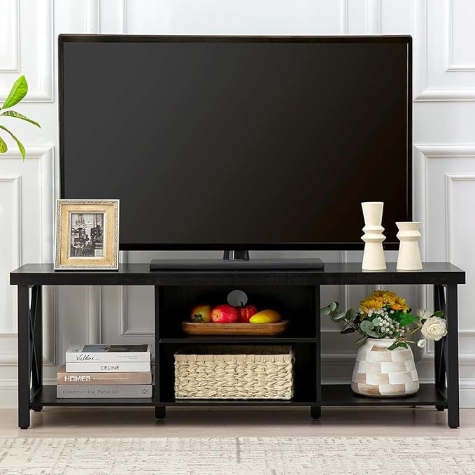 GAZHOME TV Stand for TV up to 65 Inches, TV Cabinet with Open Storage, TV Console Unit with Shelving for Living Room, Entertainment Room, Black-NeatNest