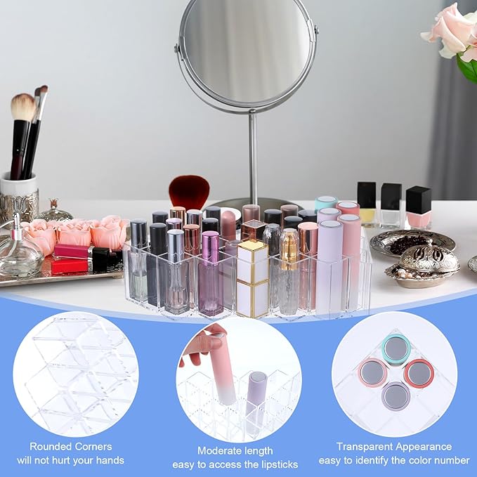 3 Pack Clear Lipstick Organier, Acrylic Lipstick Holder 28 Slots, Lip Gloss Organier, Stackable Fish Shape Lipstick Tower, Lipstick Display Case for Lipstick-NeatNest