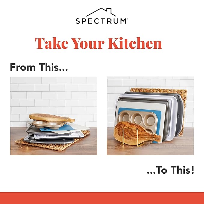 Spectrum Euro Kitchen Organizer (Gold) - Dish Drying Rack for Kitchen Counter, Space-Saving Dish Rack Holder, Drainer for Pots & Pans, Plates, Cutting Boards, Serving Trays & Lids