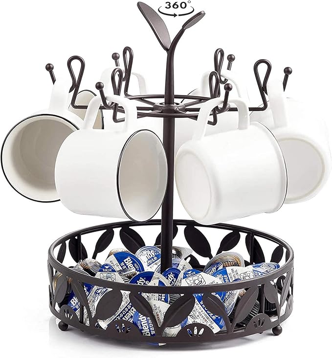ALLCENER Mug Tree Countertop, Rotatable Mug Holder Stand with 6 Hooks for Coffee Bar Counter Cabinets and Kitchen Organizer-NeatNest