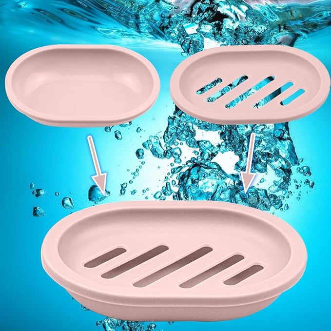 ELANE 4PCS Shower Soap Holder,Soap Dish with Drainage, Plastic Soap Box,Bar Soap Holder for Shower Bathroom Kitchen (Pink)-NeatNest