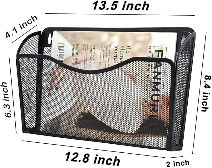 COSYAWN 3 Pack Mesh Wall Mounted File Holder, Metal Hanging Paper Folder Organizers, Single Pockets for Classroom Home and Office Black-NeatNest