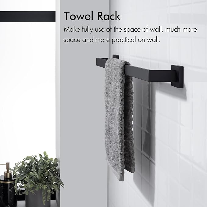 BANOLUX Towel Rack, 36-Inch Single Towel Bars for Bathroom, Towel Racks for Bathroom Wall Mounted SUS304 Stainless Steel Hand Towel Holder Organize Heavy Duty, Matte Black Towel Bar
