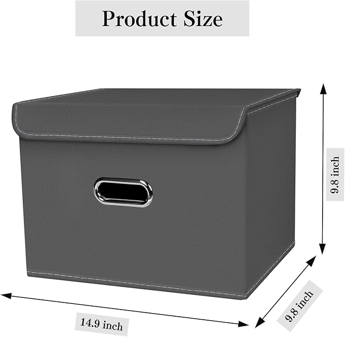 1-Pack Large Collapsible Storage Bins with Lids,Fabric Storage Cubes Organizer for Shelves,Closet,Nursery,Foldable Cube Storage Baskets with Handles,Home Boxes (14.9"x9.8",Grey)