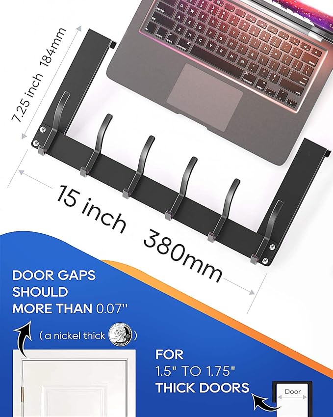 Over The Door Hooks, No Assembly Required Door Hanger Hook, Sturdy Over The Door Coat Rack, Over Door Hanger Door Hooks for Hanging Clothes, Towels, Hats, Matte Black