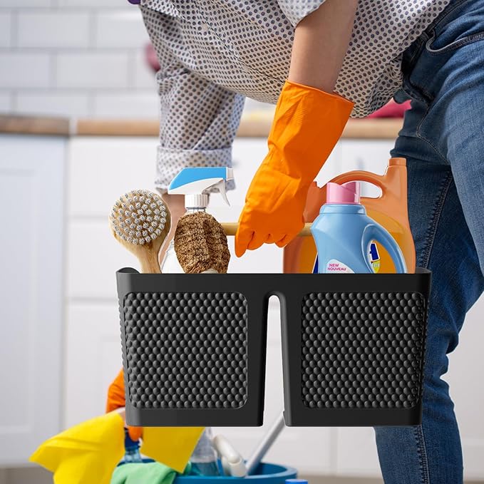 Shower Caddy Portable and Cleaning Caddy Organizer for Bathroom, Kitchen, Toiletries Storage ，Caddy organizer with handle, Rust-Resistant, Durable Material (Black, 9.36" L×7.73" W×7.24" H)-NeatNest