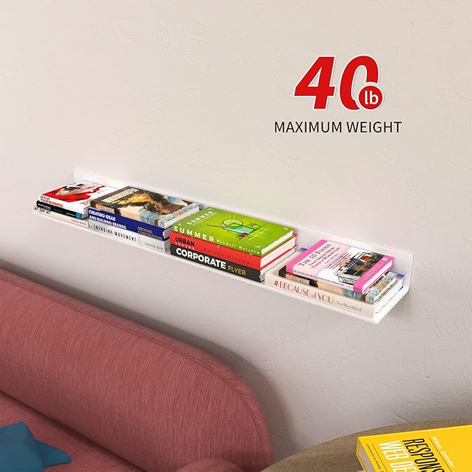 36 Inch White Floating Shelves for Wall Décor, Acrylic Storage Wall Shelf Holder, Wall Mounted Home Organizer Shelves with a Free Screwdriver, 2 Pack-NeatNest