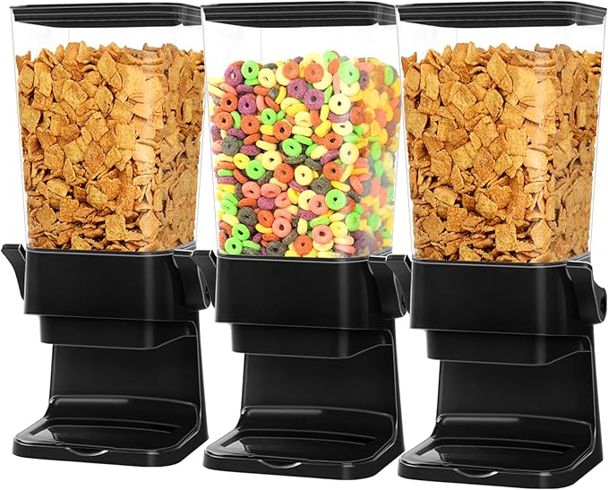 Cereal Dispenser Countertop Large Cereal Containers Storage Dispenser For Pantry Dry Food Dispenser Countertop Rice Candy Dispenser Machine For Snack,Nuts, Granola(Black,3 pack)-NeatNest